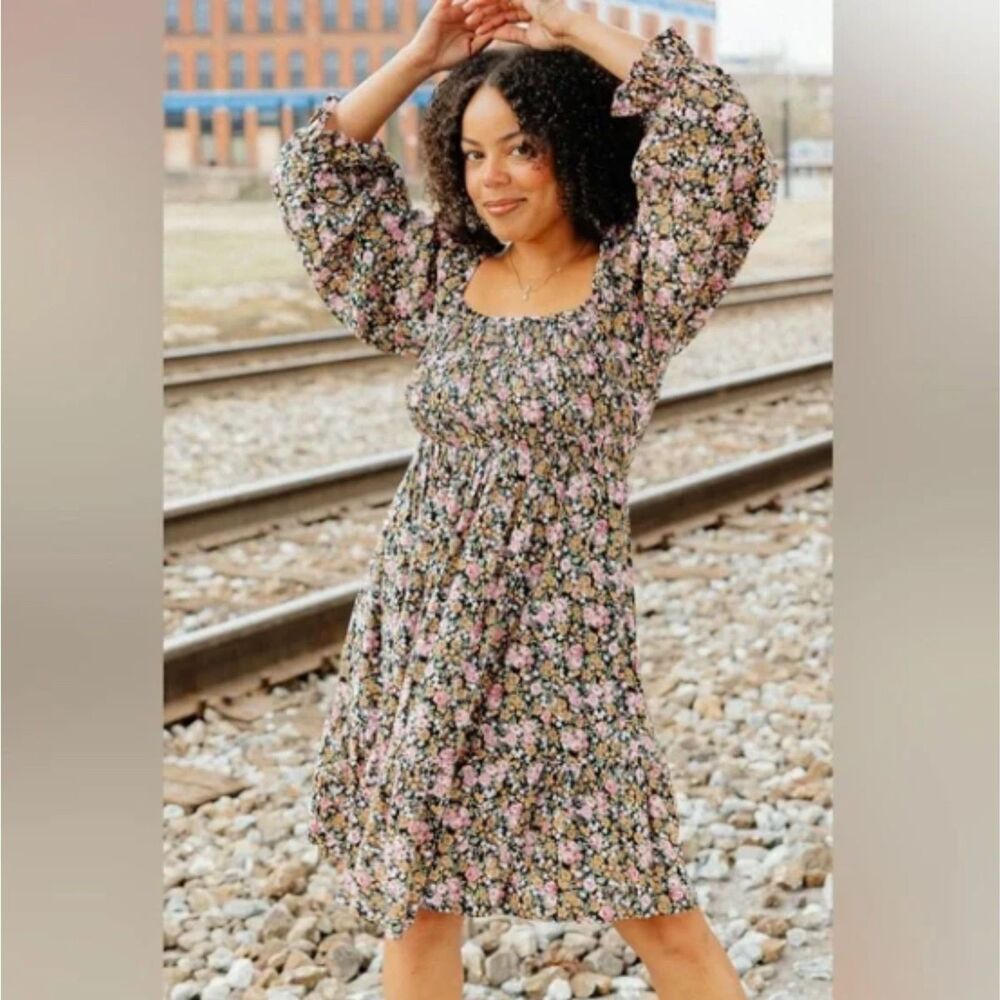 Elodie Floral Long Sleeve Mini Dress Small